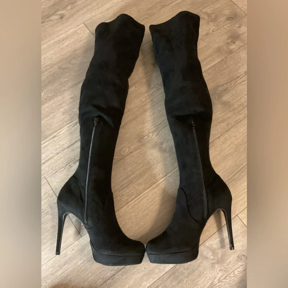 Thalia Sodi Clarissa Over-the-Knee Boots in Black Microfiber - Picture 6 of 15